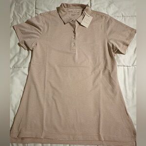 Peter Millar striped camel and white womens polo.  Size L